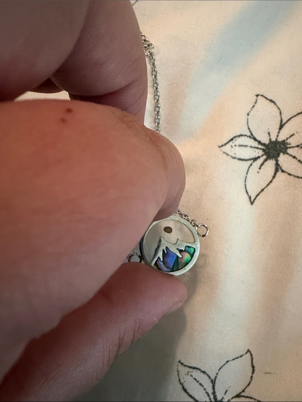 Silver Mountain and Abalone Inlay Pendant Necklace - Women